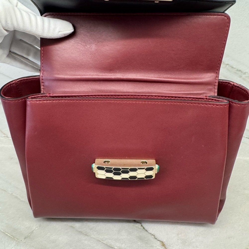 Bvlgari Burgundy/Black Leather Serpenti Viper Crossbody Shoulder Handbag - Picture 15 of 17